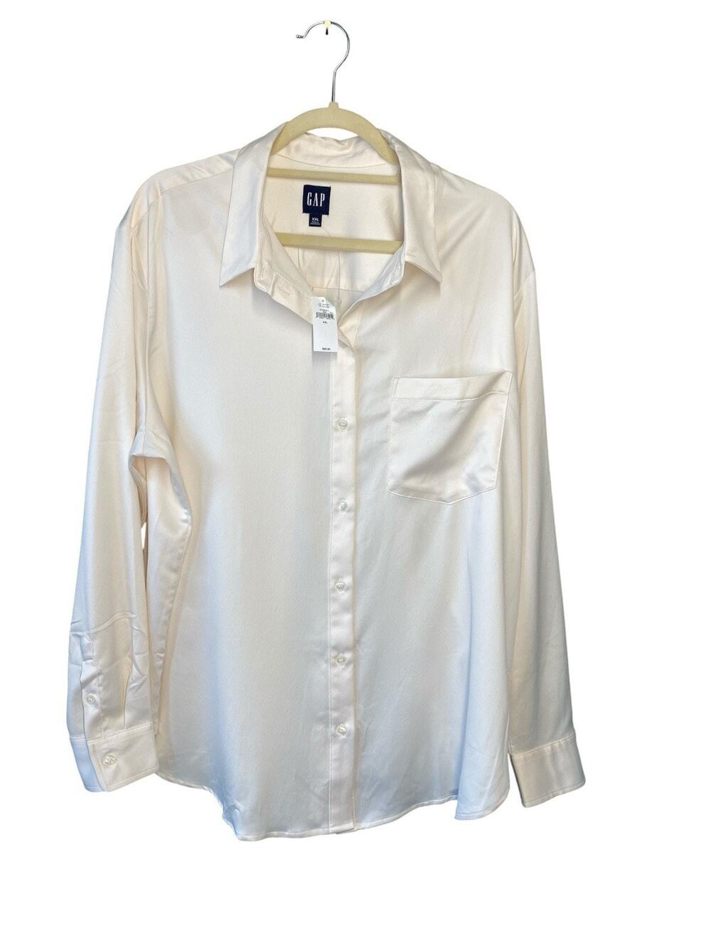 GAP Shirt Womens XXL NEW Long Sleeve Satin Boyfriend Button Up Old Money Blouse